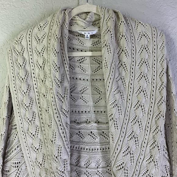 CABI Cream Beige Cotton Crochet Knit Open Front Circle Shawl Cardigan Sweater - Picture 4 of 16